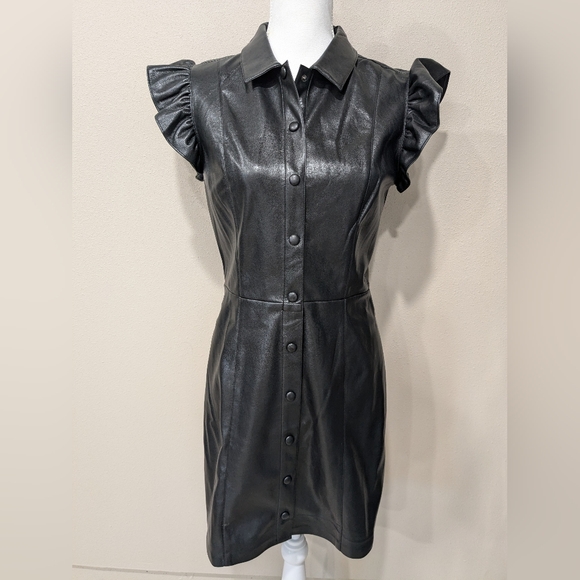 BB Dakota by Steve Madden Lima Faux Leather Mini Shirtdress black Size Med - Picture 4 of 11